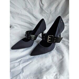Y2K Vera Wang Pointed Toe Kitten Heels 7 1/2 M Strap On Navy & Black